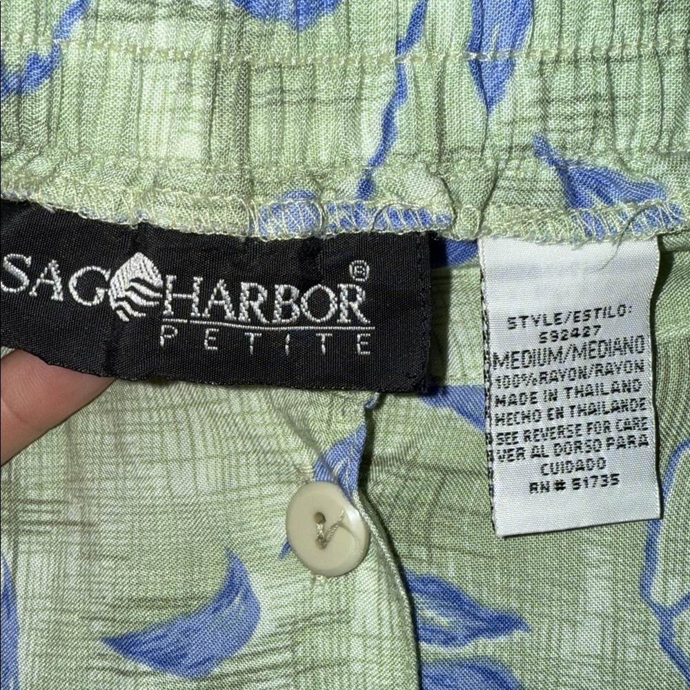 •SAG HARBOR•SAGE GREEN WITH BLUE FLORAL A-LINE MIDI SKIRT SIZE PETITE MEDIUM EUC - Picture 10 of 10